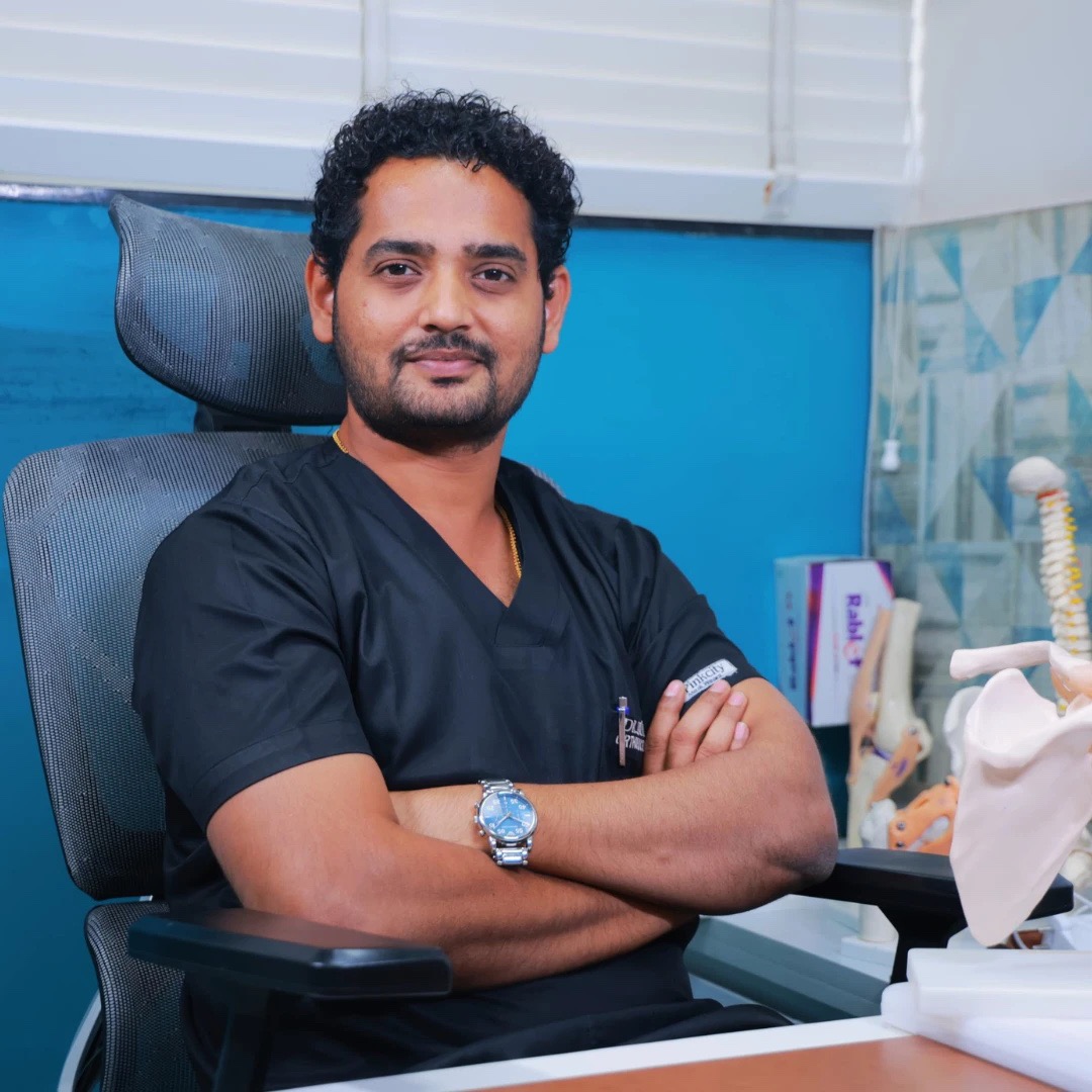 Dr. Arun Dev, orthopaedic and joint replacement surgeon, in his consultation room at Renova Hospital, Kompally